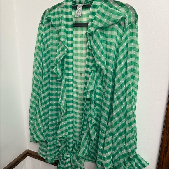 Free people picnic plaid top One Size green gingham EUC - Picture 2 of 5
